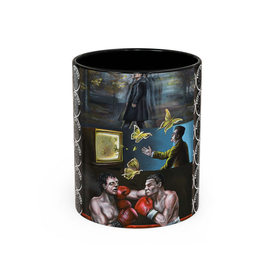 Literary Classics Collage Accent Coffee Mug — Boxing, Butterflies & Dark Forest Art (11/15oz)