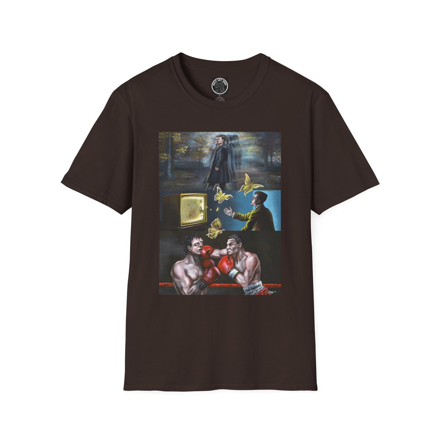 Surreal Boxing Scene T‑Shirt — Vintage Noir Collage Art Tee