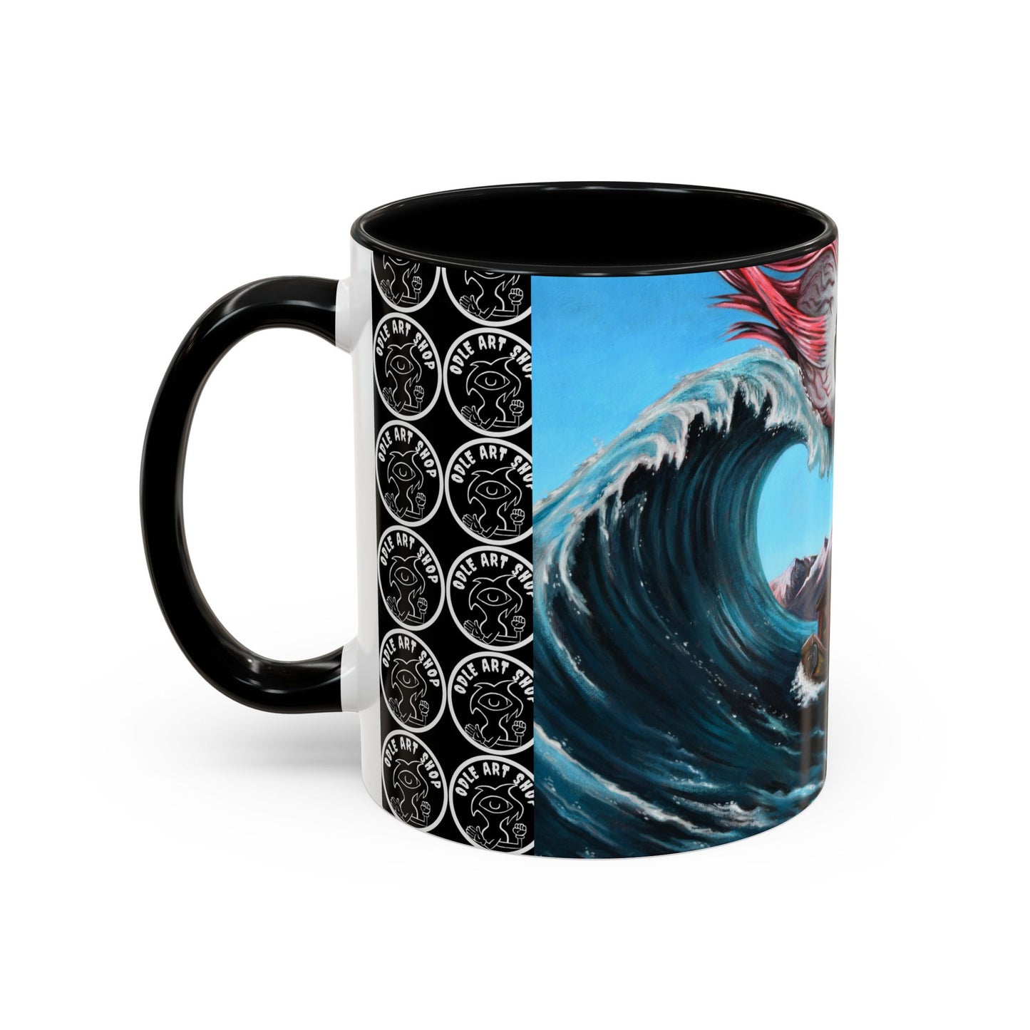 Surreal Sea Monster Accent Coffee Mug — Eyeball Wave Art (11/15oz)
