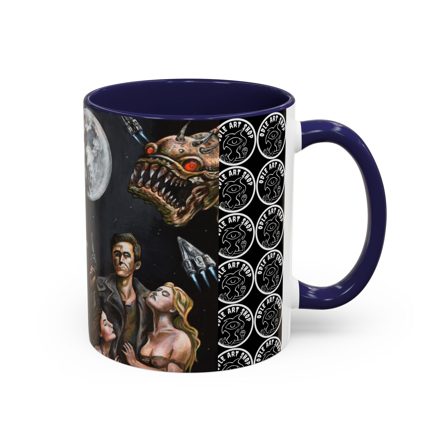 Space Adventure Coffee Mug - Retro Sci‑Fi Crew & Alien Monsters