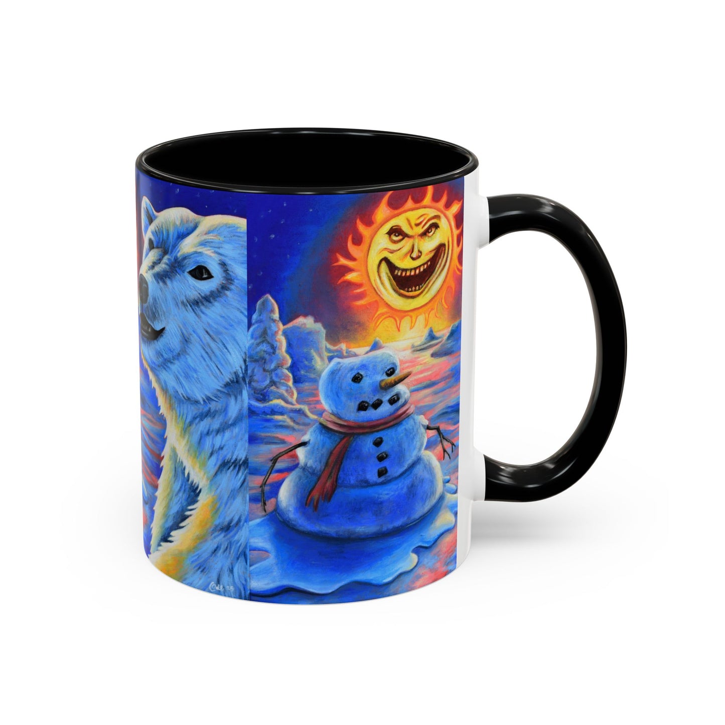 Vibrant Polar Art Coffee Mug | Fun Winter Beverage Cup, Holiday Gift, Unique Decor, Colorful Drinkware, Snowman Design