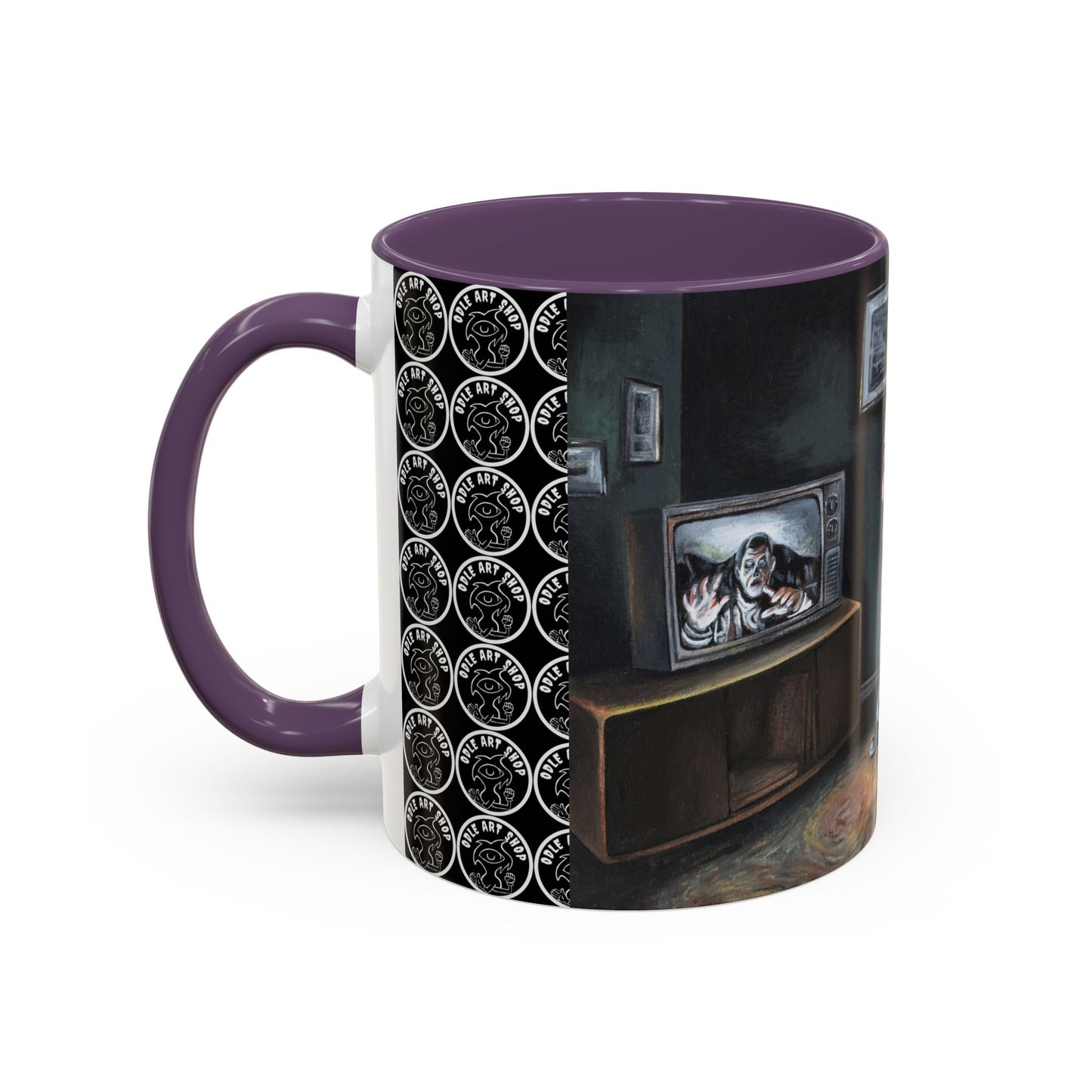 Smiley Mask Art Coffee Mug — Surreal Portrait Accent 11/15oz