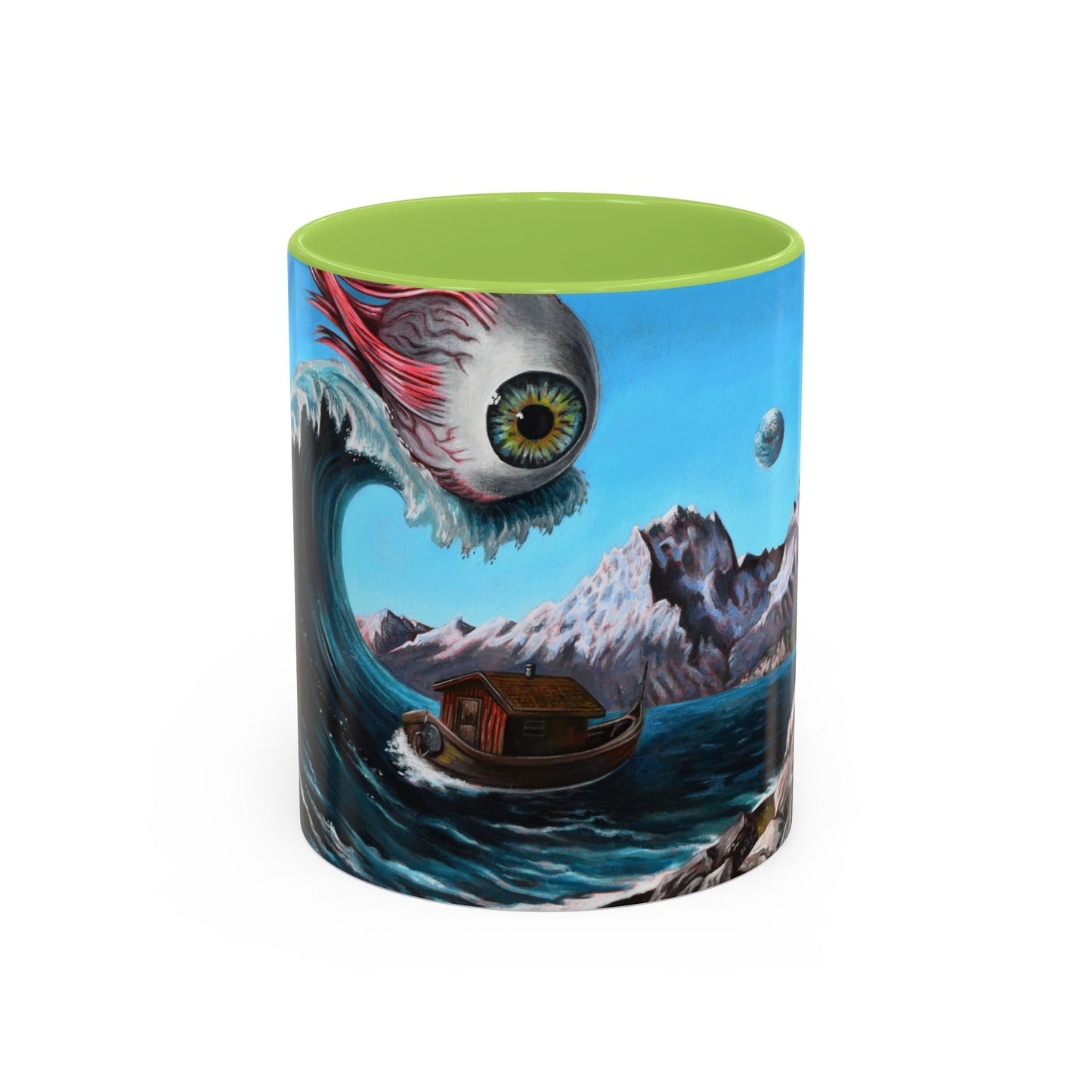 Surreal Sea Monster Accent Coffee Mug — Eyeball Wave Art (11/15oz)