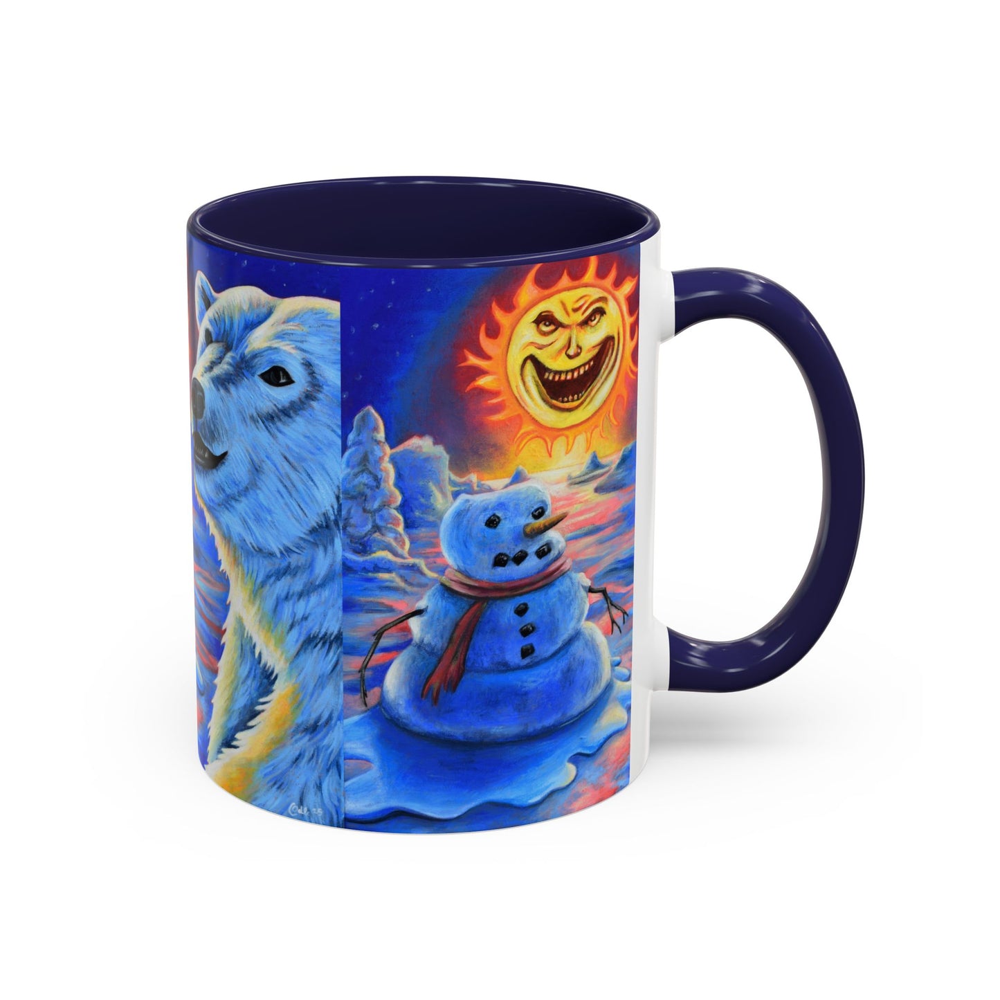 Vibrant Polar Art Coffee Mug | Fun Winter Beverage Cup, Holiday Gift, Unique Decor, Colorful Drinkware, Snowman Design