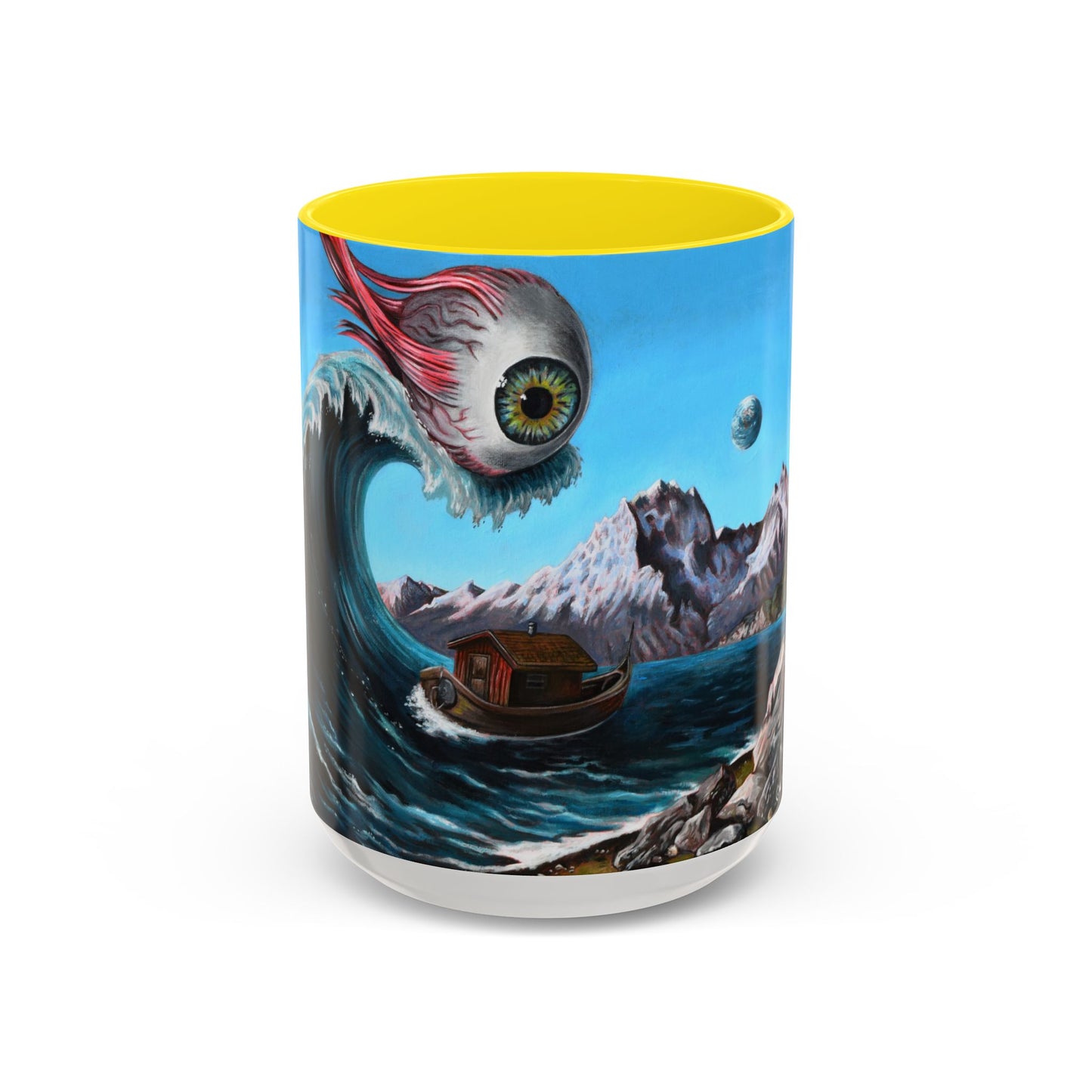 Surreal Sea Monster Accent Coffee Mug — Eyeball Wave Art (11/15oz)