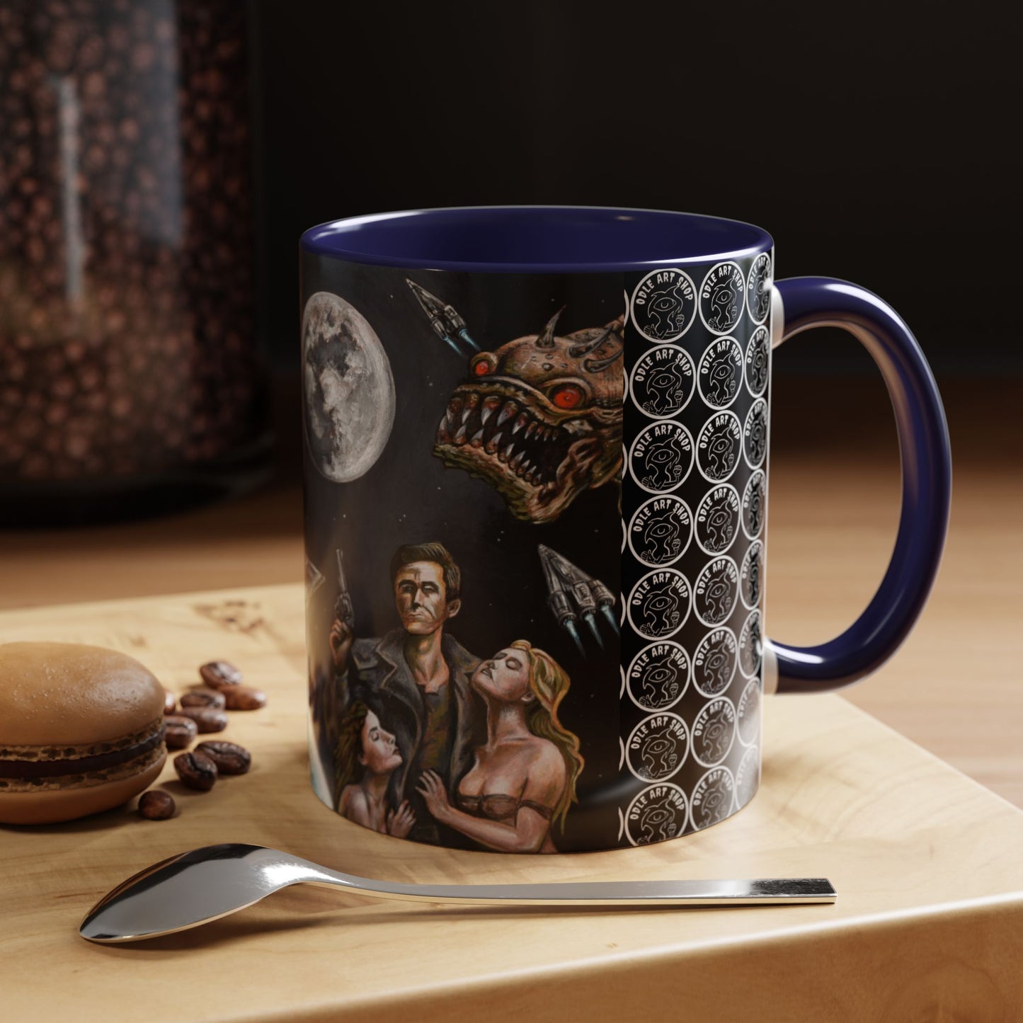 Space Adventure Coffee Mug - Retro Sci‑Fi Crew & Alien Monsters