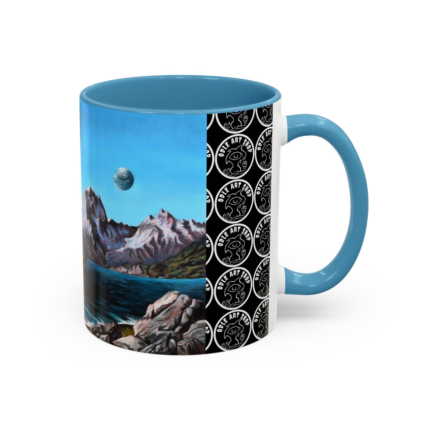 Surreal Sea Monster Accent Coffee Mug — Eyeball Wave Art (11/15oz)