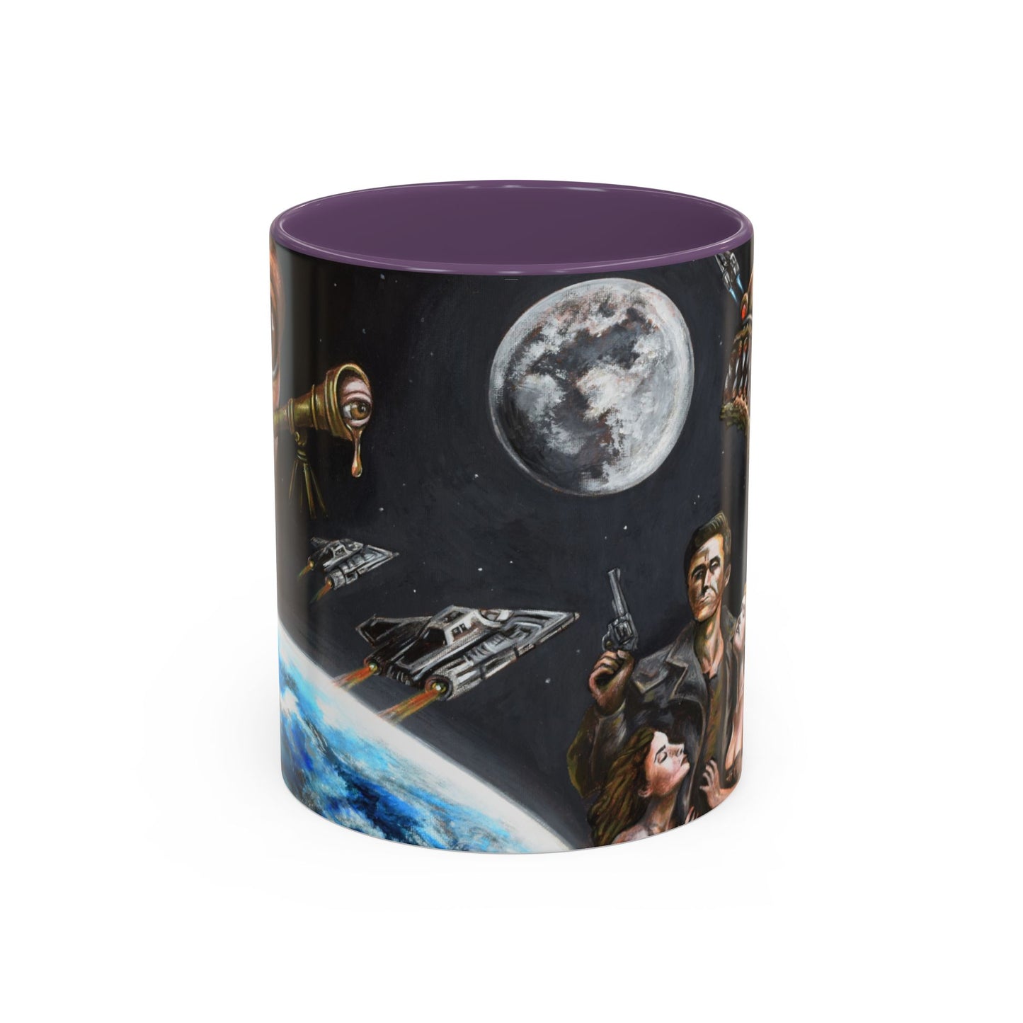 Space Adventure Coffee Mug - Retro Sci‑Fi Crew & Alien Monsters