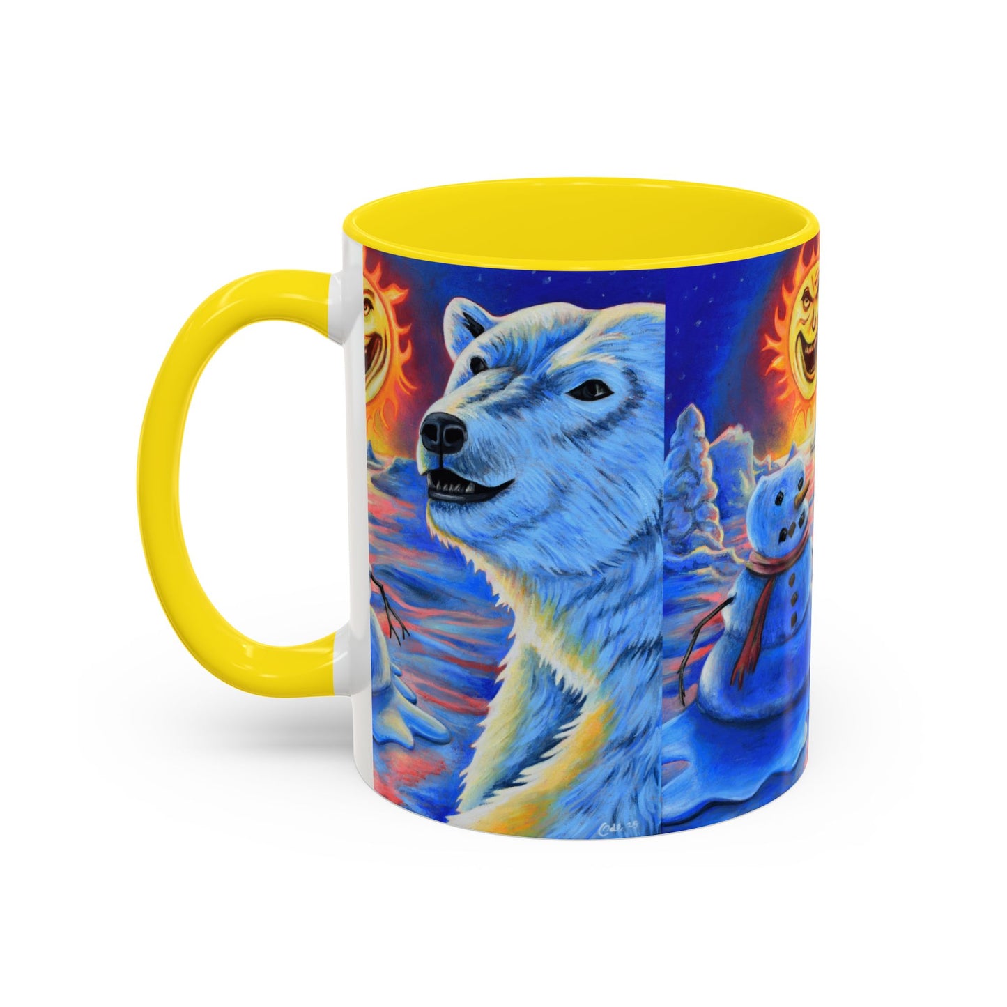 Vibrant Polar Art Coffee Mug | Fun Winter Beverage Cup, Holiday Gift, Unique Decor, Colorful Drinkware, Snowman Design