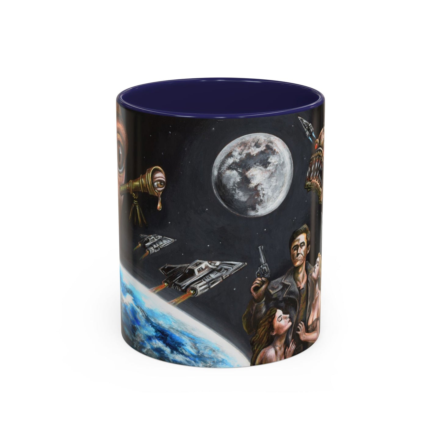 Space Adventure Coffee Mug - Retro Sci‑Fi Crew & Alien Monsters