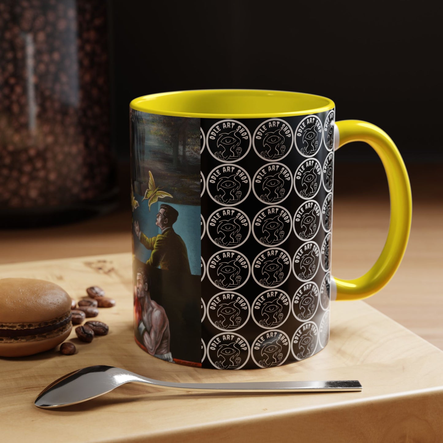 Literary Classics Collage Accent Coffee Mug — Boxing, Butterflies & Dark Forest Art (11/15oz)