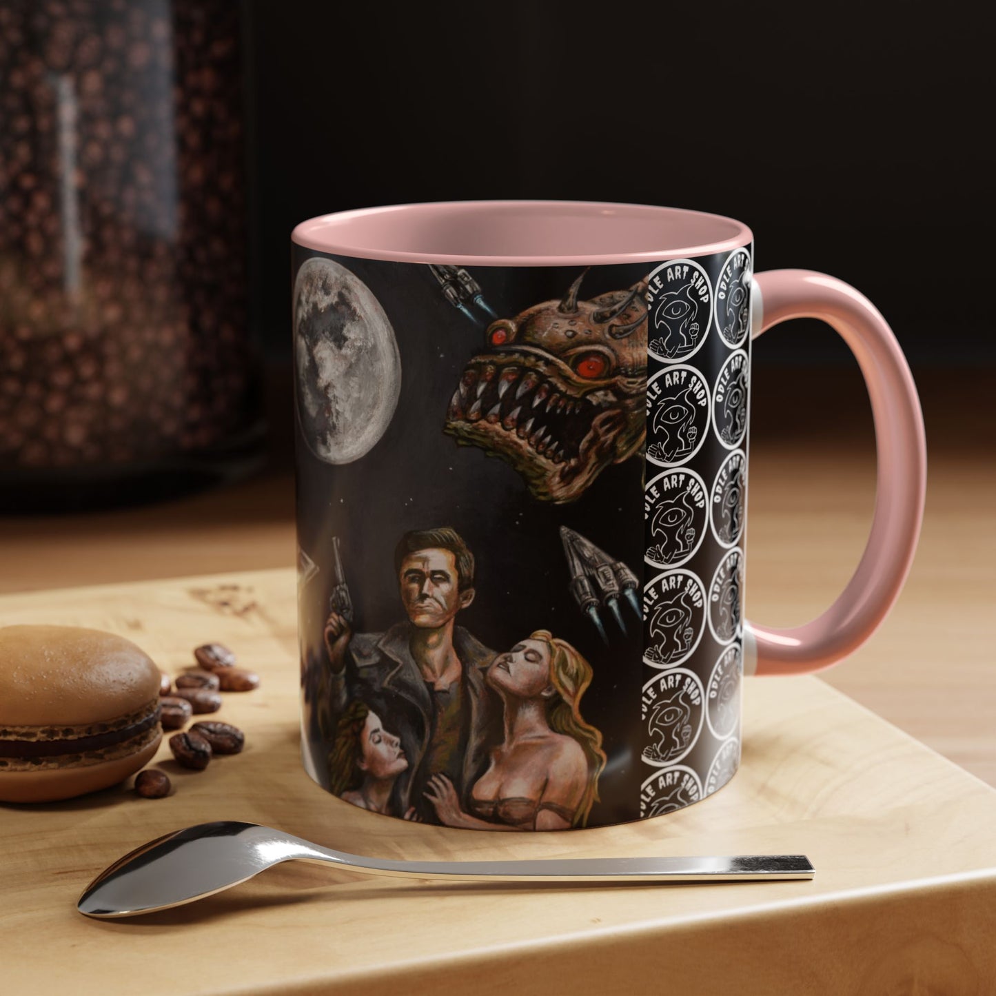 Space Adventure Coffee Mug - Retro Sci‑Fi Crew & Alien Monsters