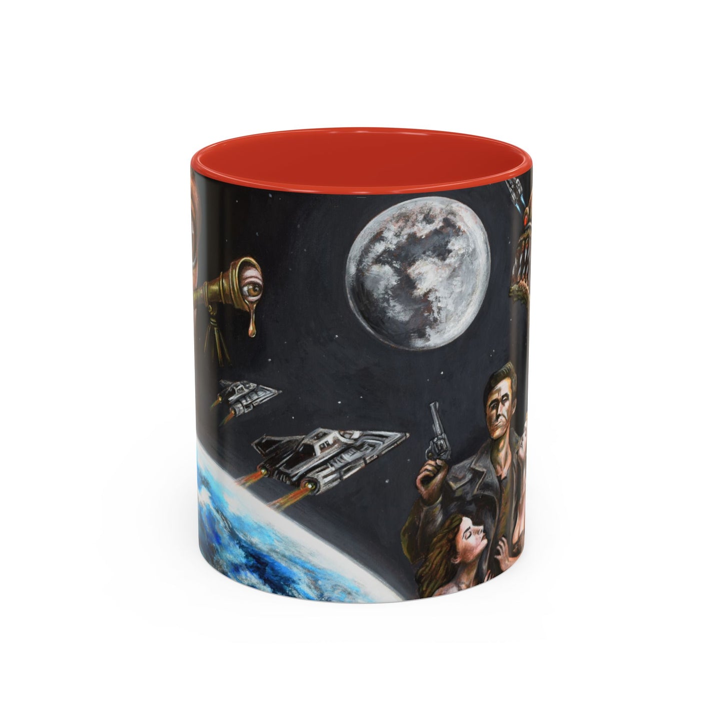 Space Adventure Coffee Mug - Retro Sci‑Fi Crew & Alien Monsters