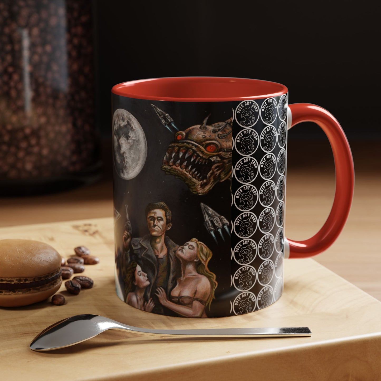 Space Adventure Coffee Mug - Retro Sci‑Fi Crew & Alien Monsters