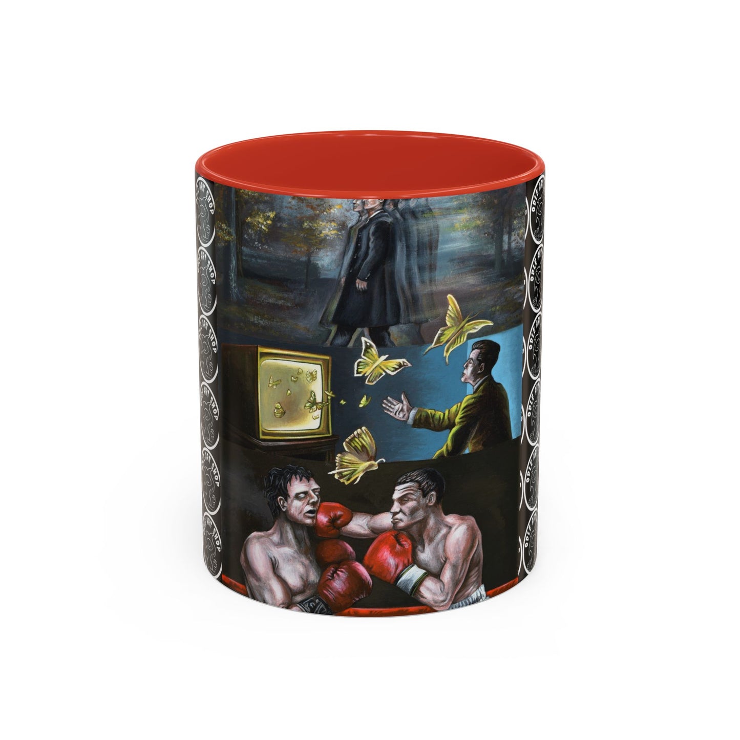 Literary Classics Collage Accent Coffee Mug — Boxing, Butterflies & Dark Forest Art (11/15oz)