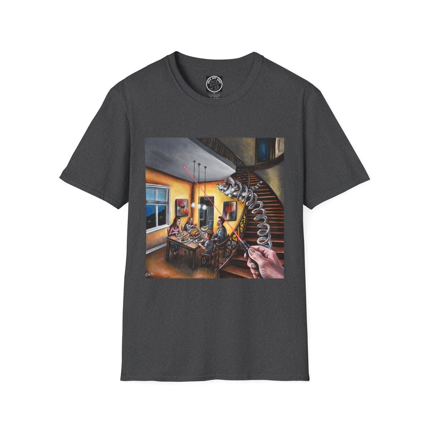 Surreal Spiral Staircase Art T-Shirt — Hand-Painted Room Scene Graphic Tee