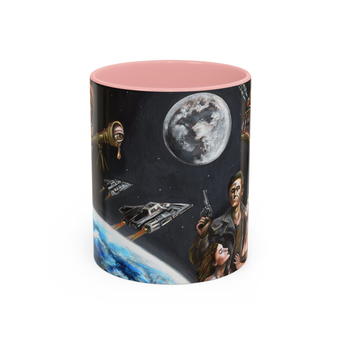 Space Adventure Coffee Mug - Retro Sci‑Fi Crew & Alien Monsters