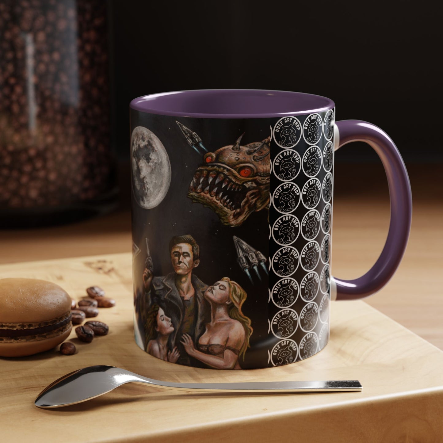 Space Adventure Coffee Mug - Retro Sci‑Fi Crew & Alien Monsters