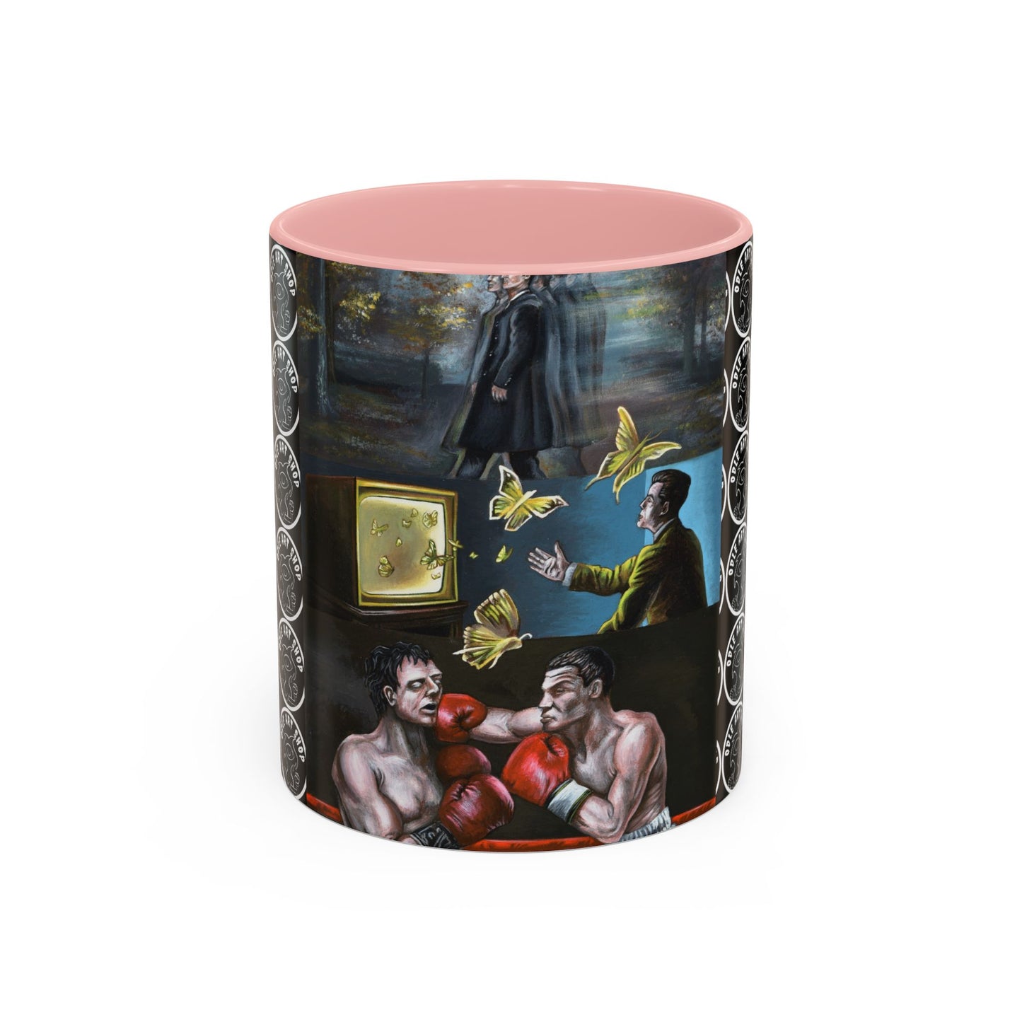 Literary Classics Collage Accent Coffee Mug — Boxing, Butterflies & Dark Forest Art (11/15oz)
