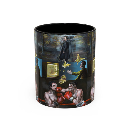 Literary Classics Collage Accent Coffee Mug — Boxing, Butterflies & Dark Forest Art (11/15oz)