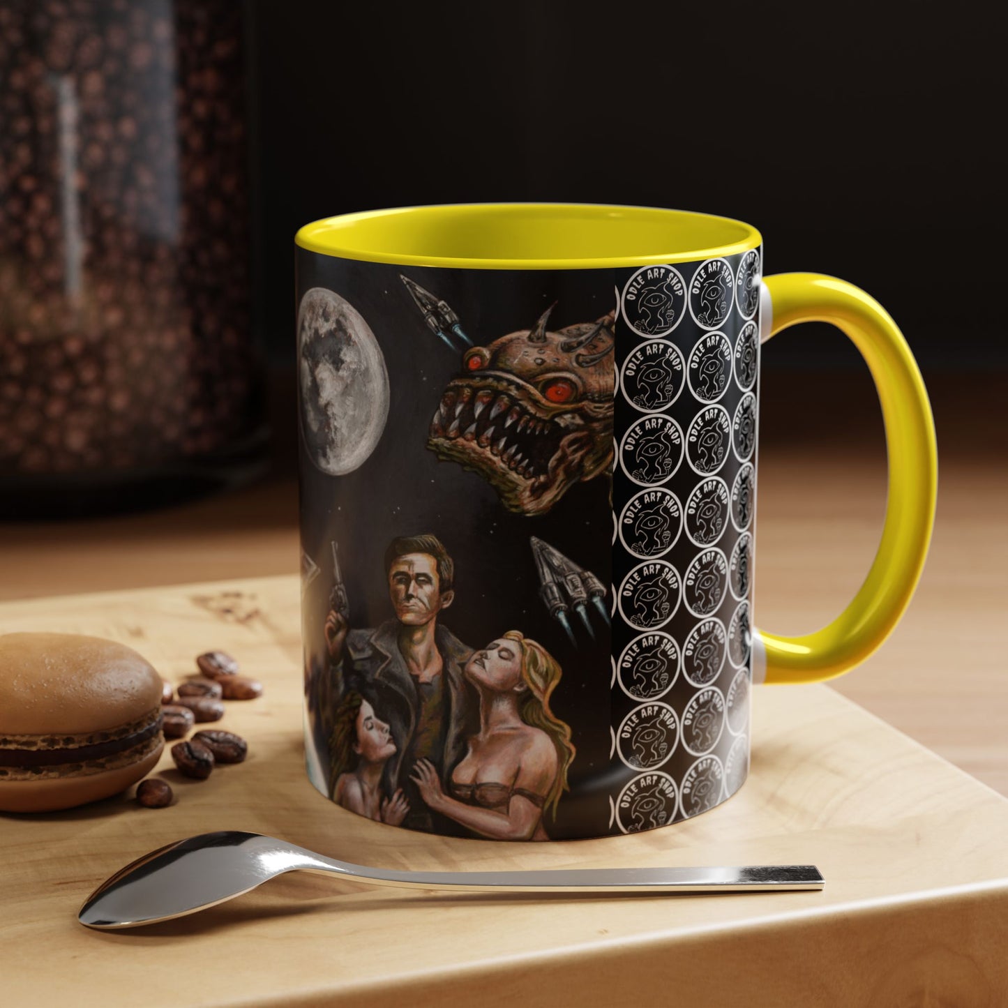 Space Adventure Coffee Mug - Retro Sci‑Fi Crew & Alien Monsters