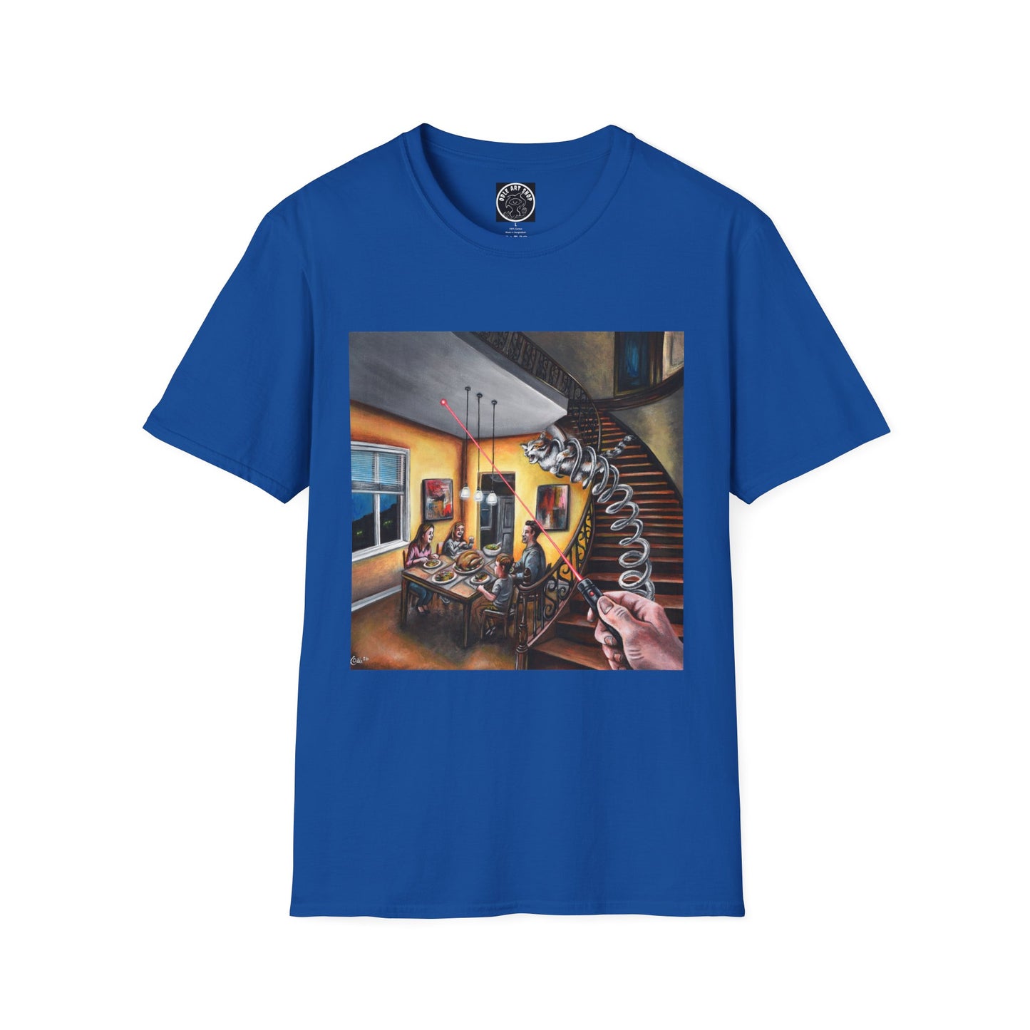 Surreal Spiral Staircase Art T-Shirt — Hand-Painted Room Scene Graphic Tee