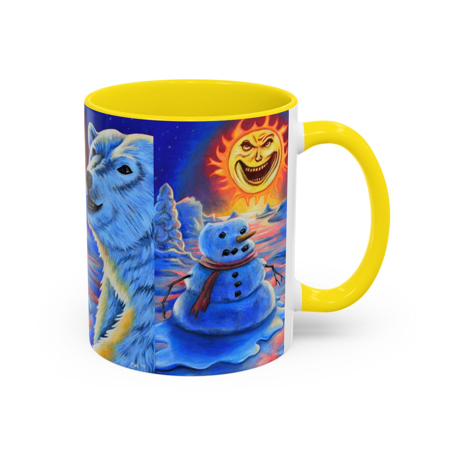 Vibrant Polar Art Coffee Mug | Fun Winter Beverage Cup, Holiday Gift, Unique Decor, Colorful Drinkware, Snowman Design