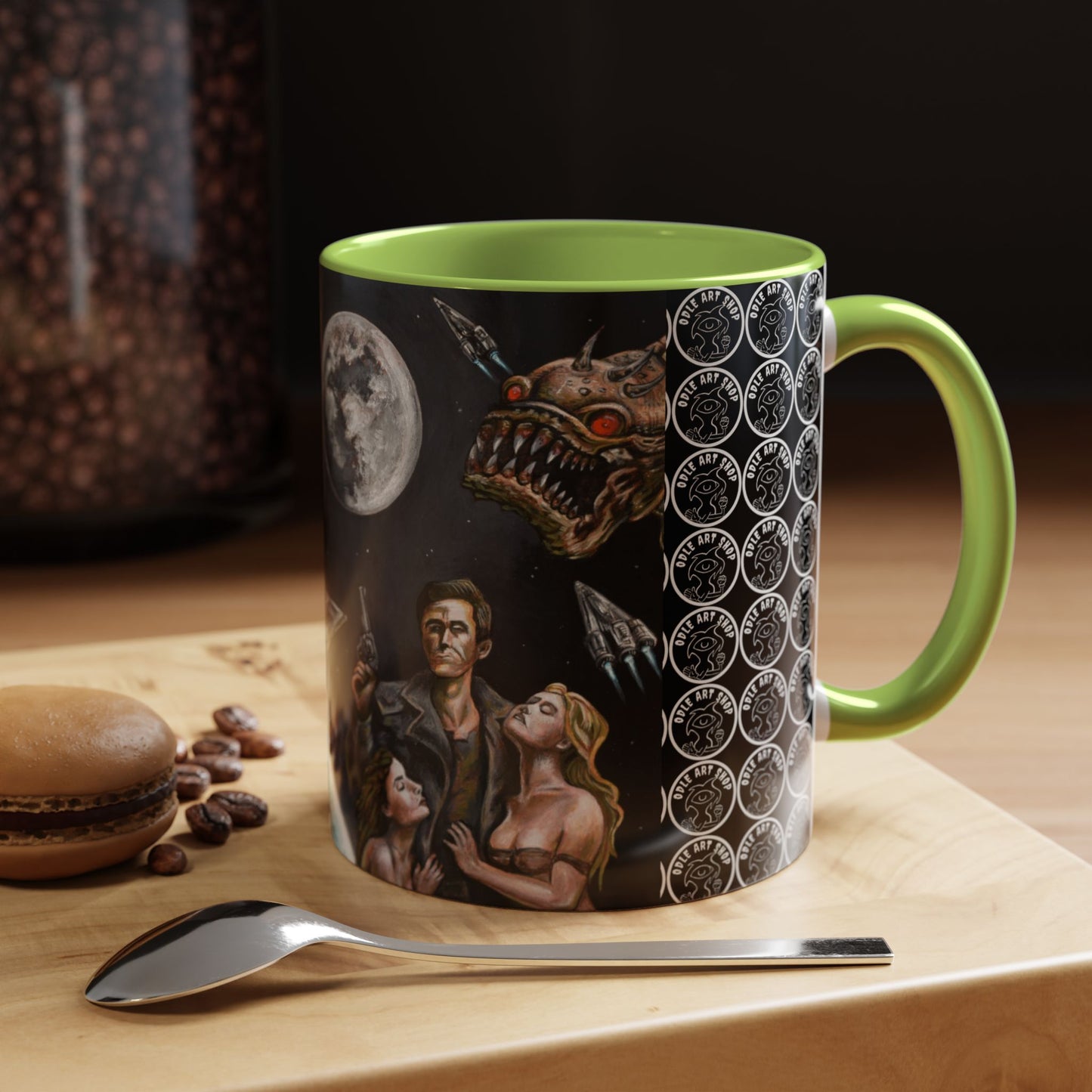 Space Adventure Coffee Mug - Retro Sci‑Fi Crew & Alien Monsters