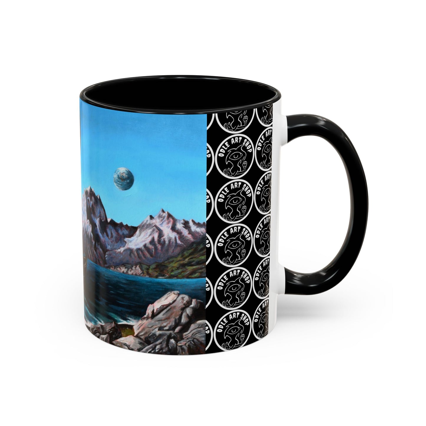 Surreal Sea Monster Accent Coffee Mug — Eyeball Wave Art (11/15oz)