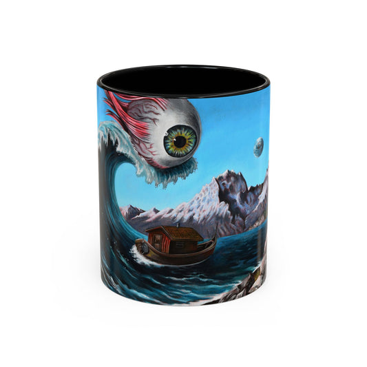 Surreal Sea Monster Accent Coffee Mug — Eyeball Wave Art (11/15oz)