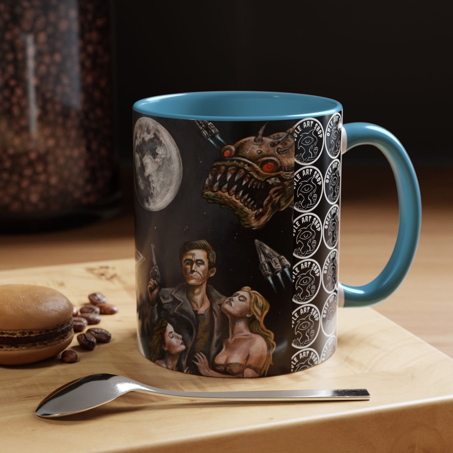 Space Adventure Coffee Mug - Retro Sci‑Fi Crew & Alien Monsters