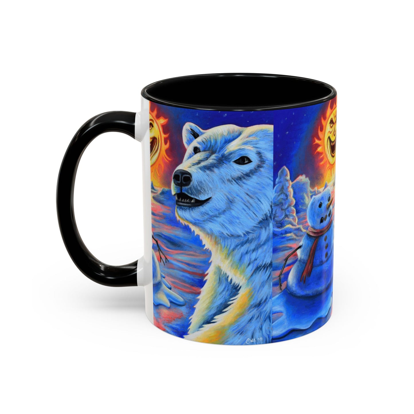 Vibrant Polar Art Coffee Mug | Fun Winter Beverage Cup, Holiday Gift, Unique Decor, Colorful Drinkware, Snowman Design