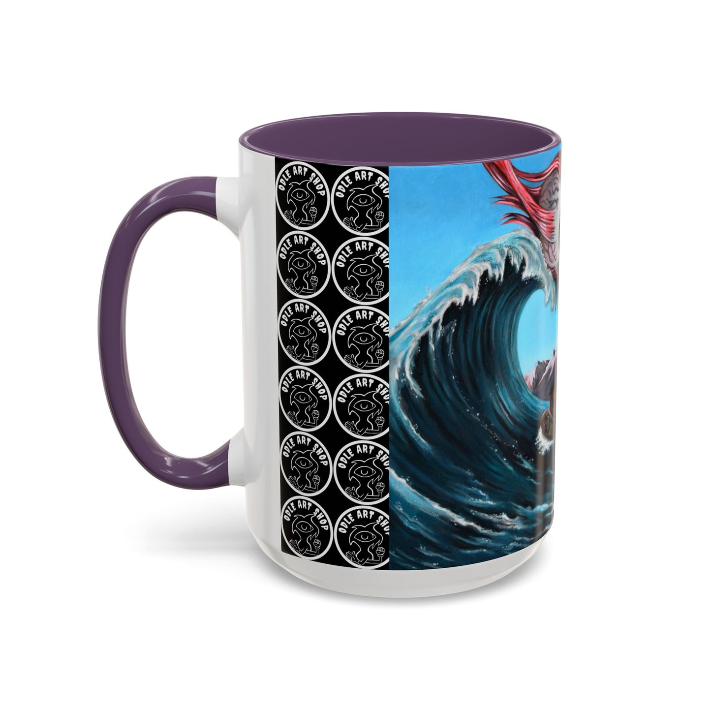 Surreal Sea Monster Accent Coffee Mug — Eyeball Wave Art (11/15oz)
