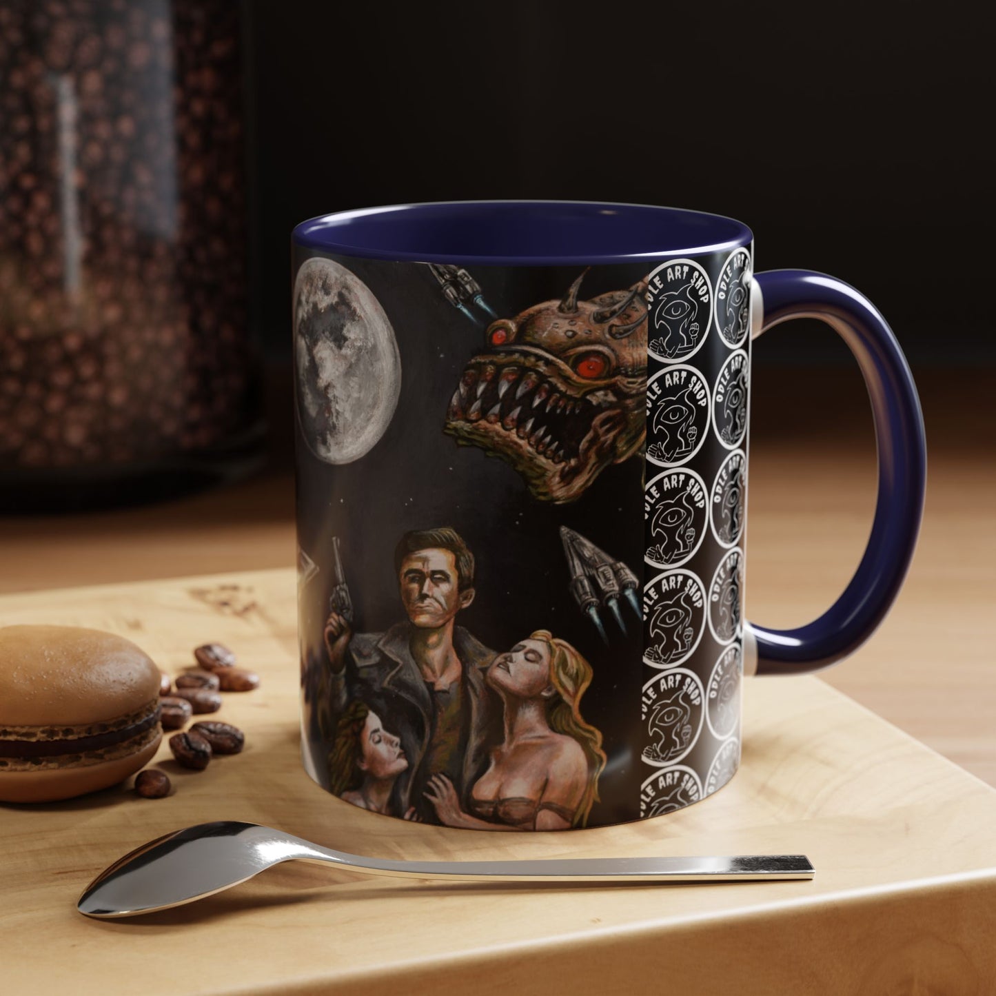 Space Adventure Coffee Mug - Retro Sci‑Fi Crew & Alien Monsters