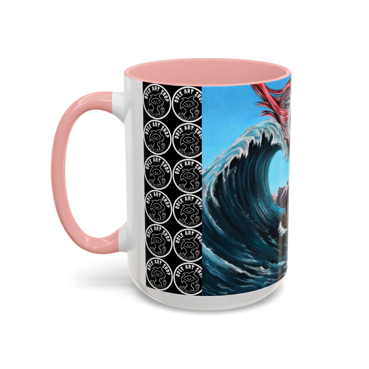 Surreal Sea Monster Accent Coffee Mug — Eyeball Wave Art (11/15oz)