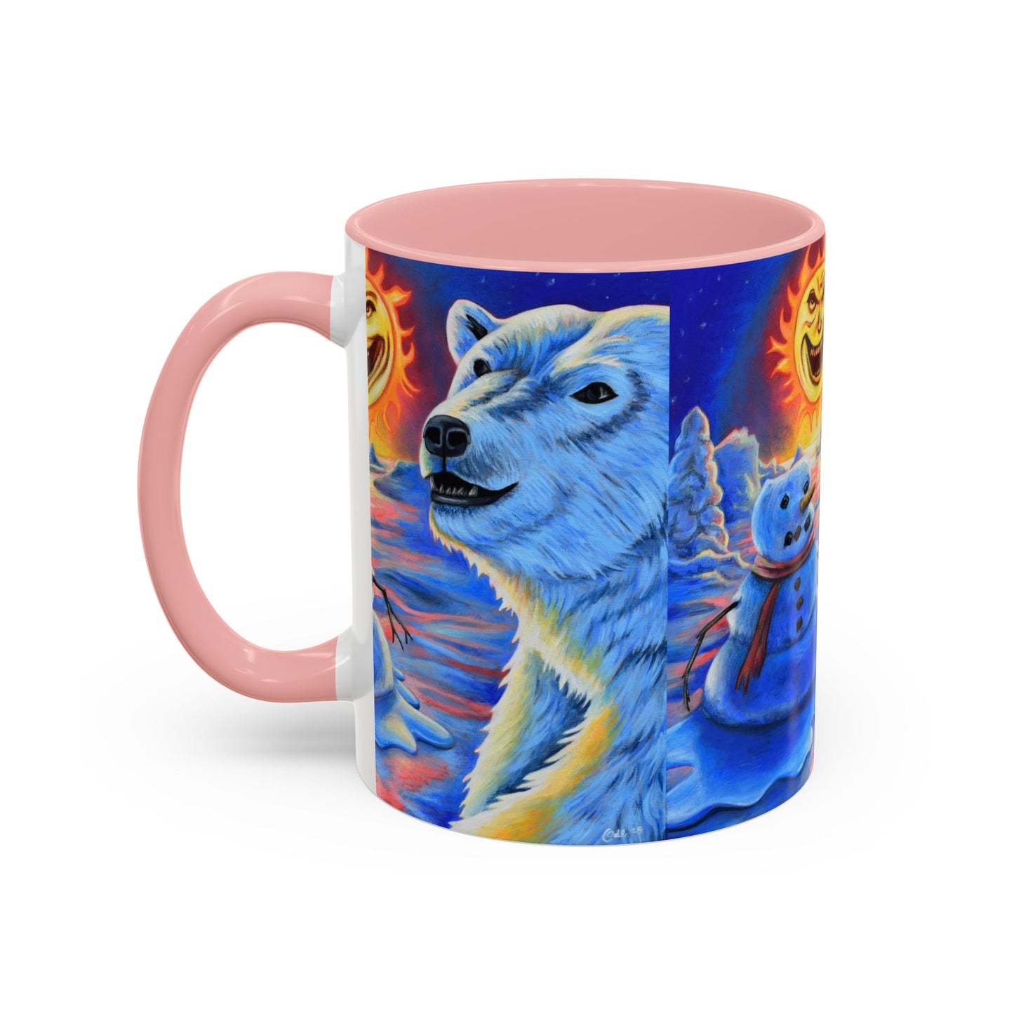 Vibrant Polar Art Coffee Mug | Fun Winter Beverage Cup, Holiday Gift, Unique Decor, Colorful Drinkware, Snowman Design